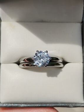 Bridal Set 7 MM Round Cut CZ Stainless Steel Women Engagement Ring Size 8